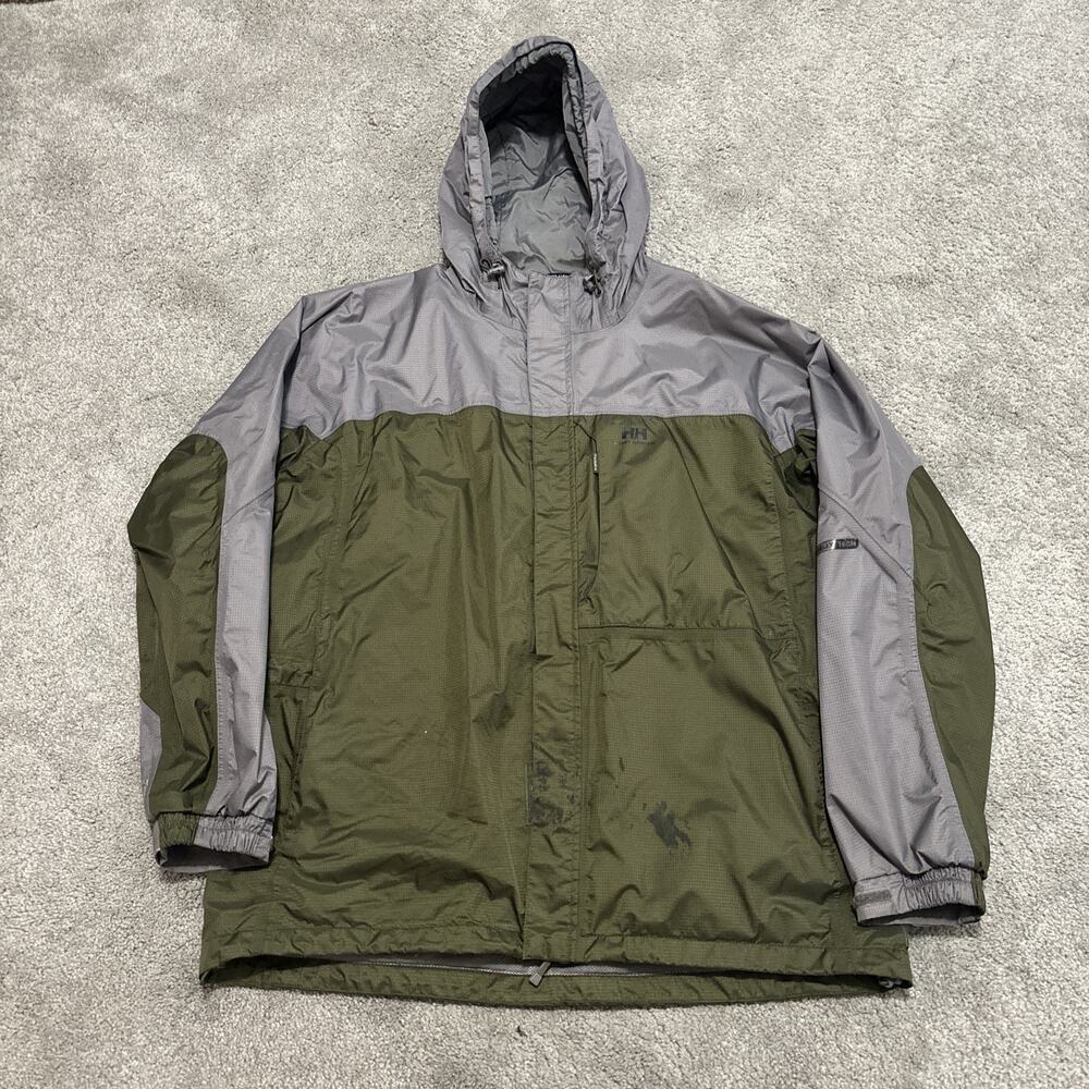 Helly Hansen Helly Tech Trails Rain Jacket Hooded Gray And Green Men’s Large